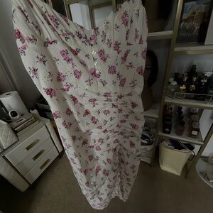 Zara Floral Midi Dress - White and Pink